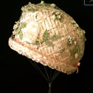 60's Vintage Floral Straw Hat       VS1198